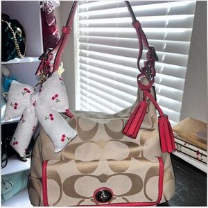 Coach Tan and Red Shoulder Bag